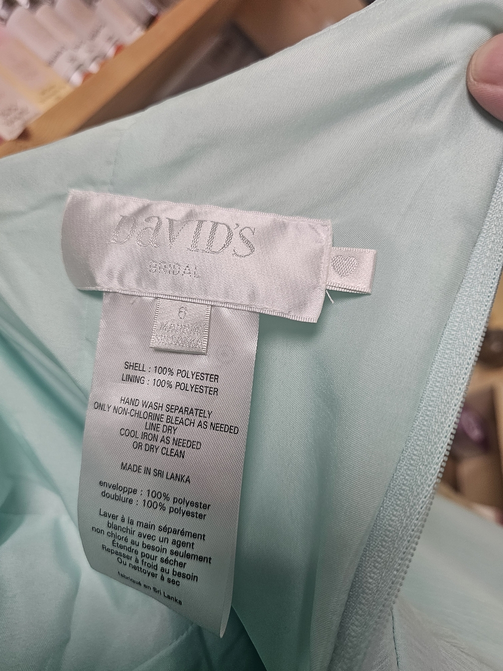 David's Bridal One-Shoulder Chiffon Gown in Mint - Picture 4 of 4